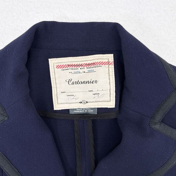 Anthropologie Cartonnier Jacket Size 6 Navy Blue Blazer Military Pockets Career - Picture 6 of 11